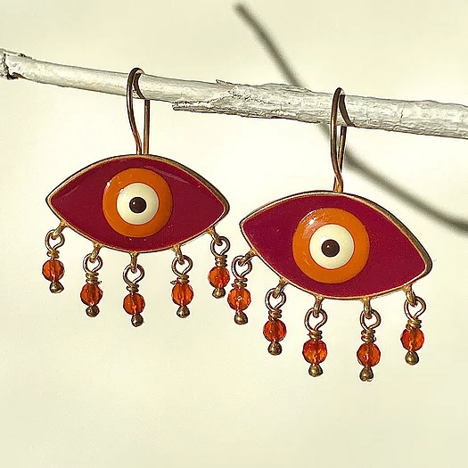 RUBY RED RAINY EYES EARRINGS by Vally Kondidis Folk art