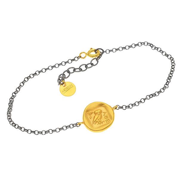 CHAIN BRACELET FROM SILVER 925o WITH APXAIA KOYKOYBAGIA ON COIN. Folk art