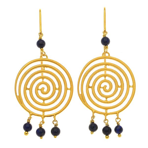 SILVER 925th HANGING EARRINGS WITH LARGE SPIRAL FROM WHICH SMALL STONES HANG. Folk art