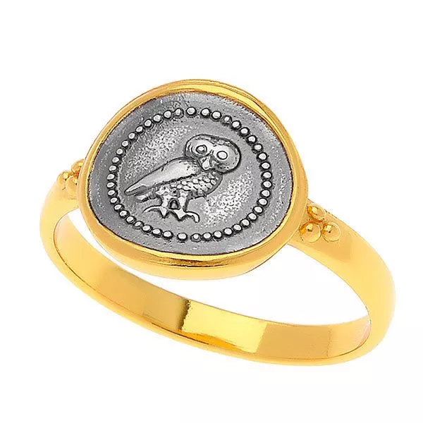 SILVER 925th RING WITH ANCIENT OWL. Folk art