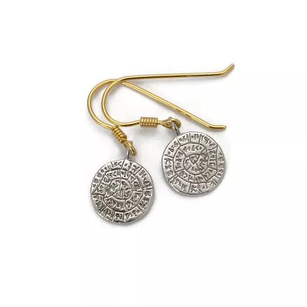 EARRINGS KPEMASTA FROM SILVER 925o WITH THE DISC OF PHAISTO. Folk art