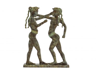 Boxers – Brass MUSEUM OXIDATION – Dimensions: 24.5x19x4.5 cm. Folk art